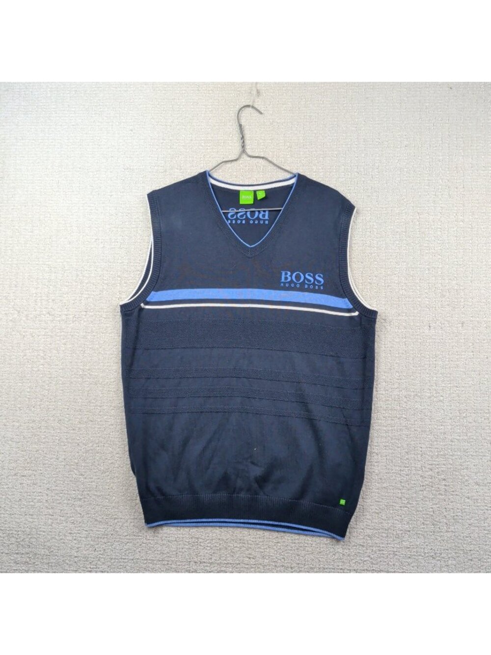 Hugo Boss Vest Sweater Men Sz L Blue Color block V-Neck Golf Preppy Academia